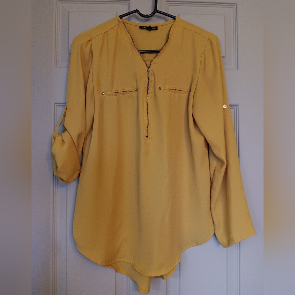New Glory Roll Tab Zipper Front Blouse - Size Medium